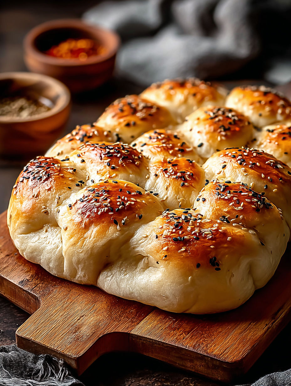A loaf of bread with sesame seeds on top.