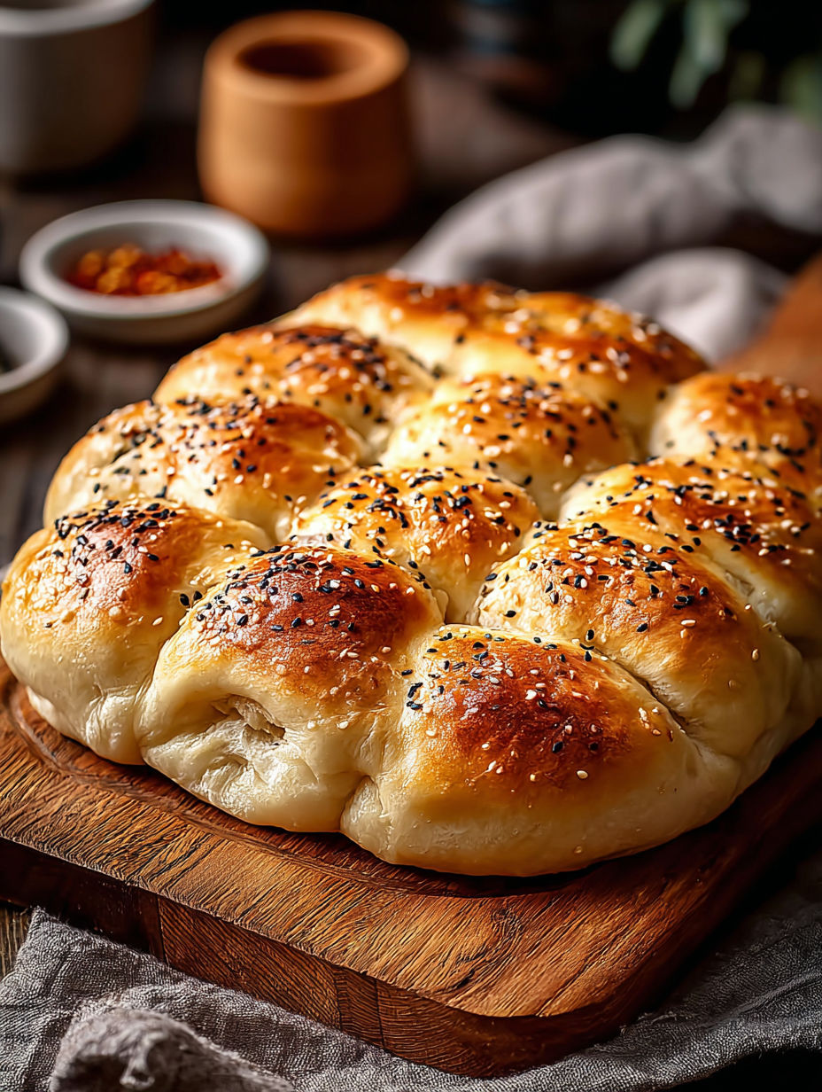 Close-up shot of fresh Turkish Bazlama bread.
