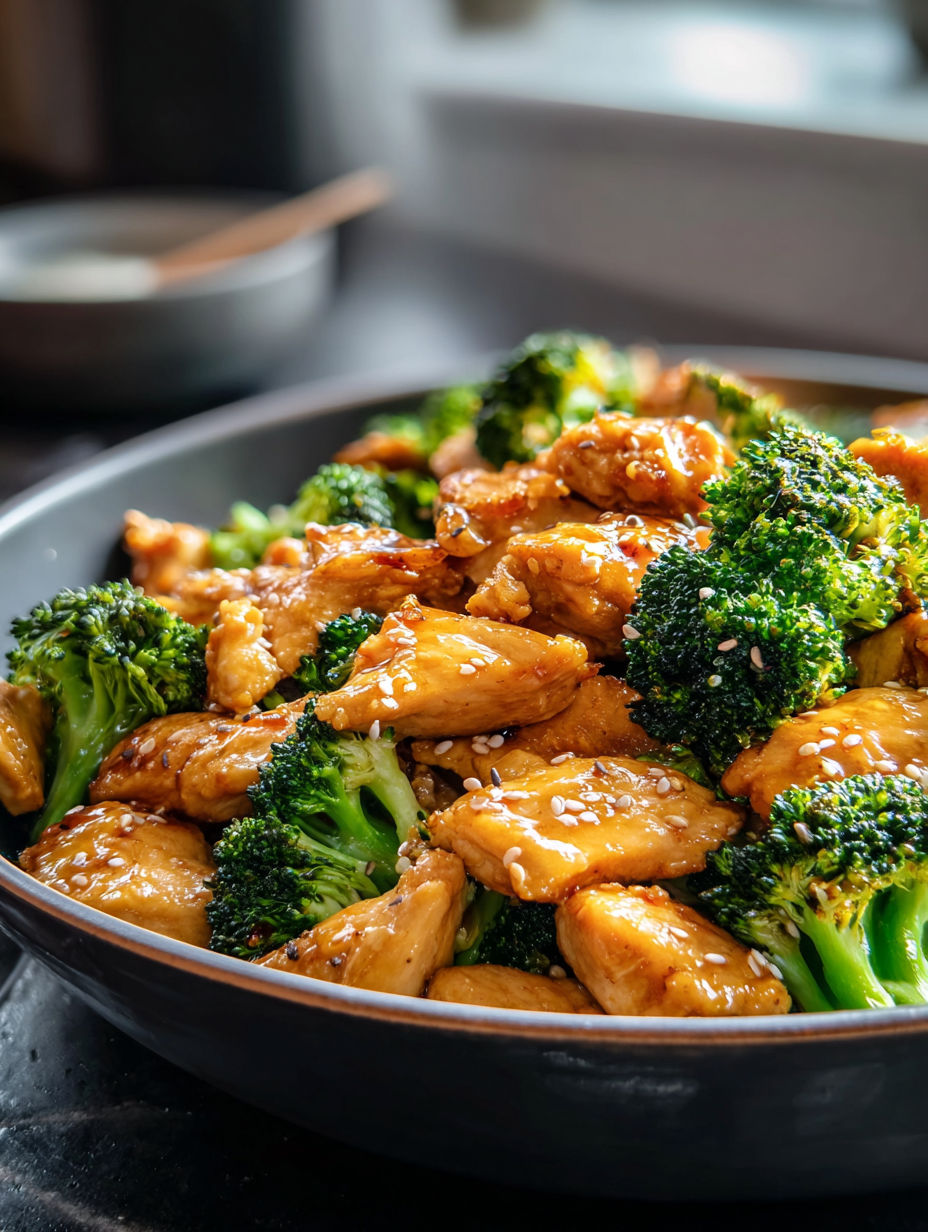 Plate with chicken strips and broccoli stir-fry.