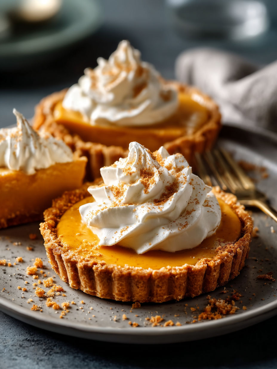 Two pumpkin mousse tartlets with whipped cream.