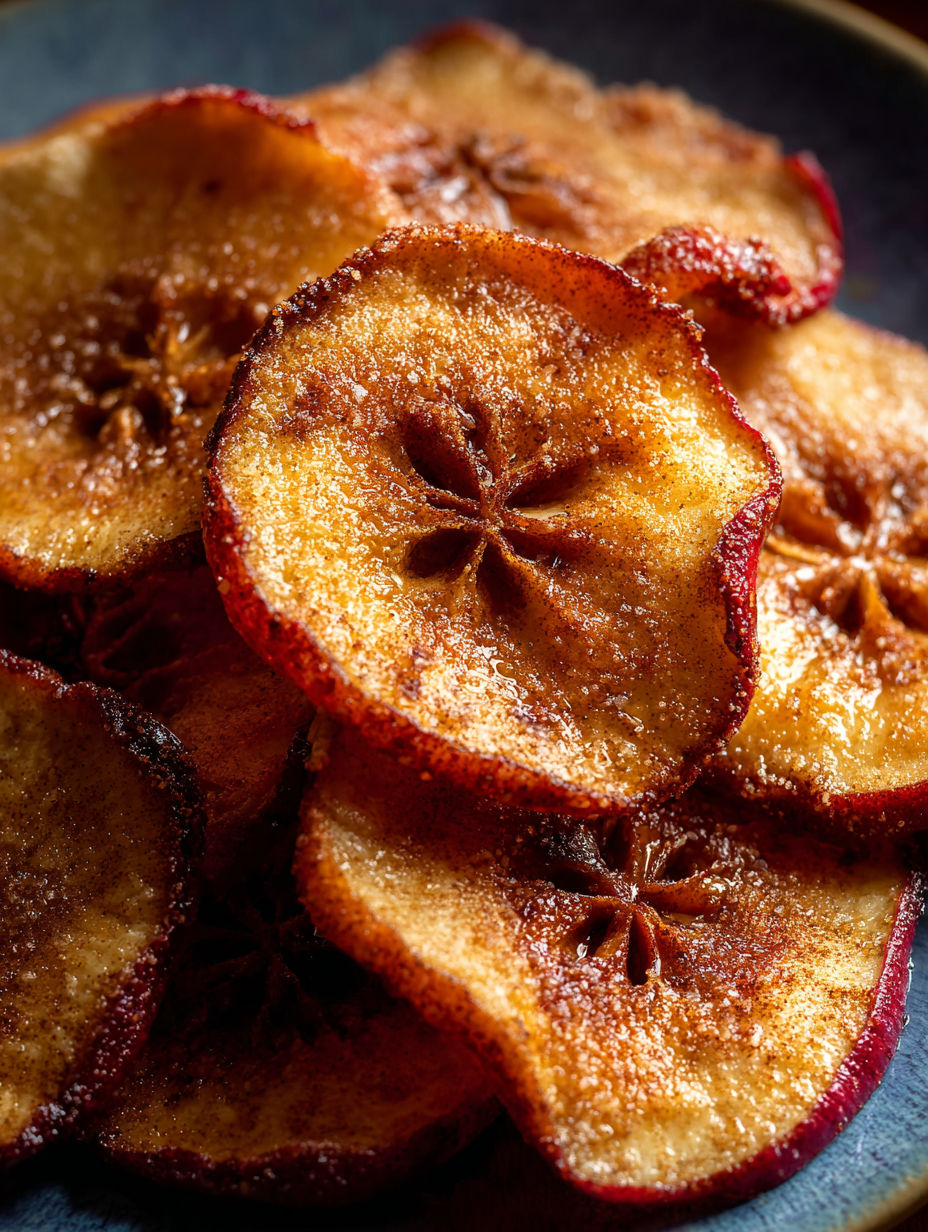 Crunchy baked cinnamon apple rings.