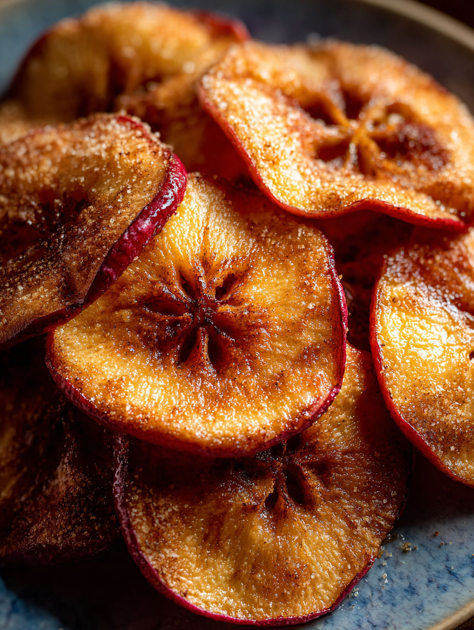 Crunchy baked cinnamon apple rings.