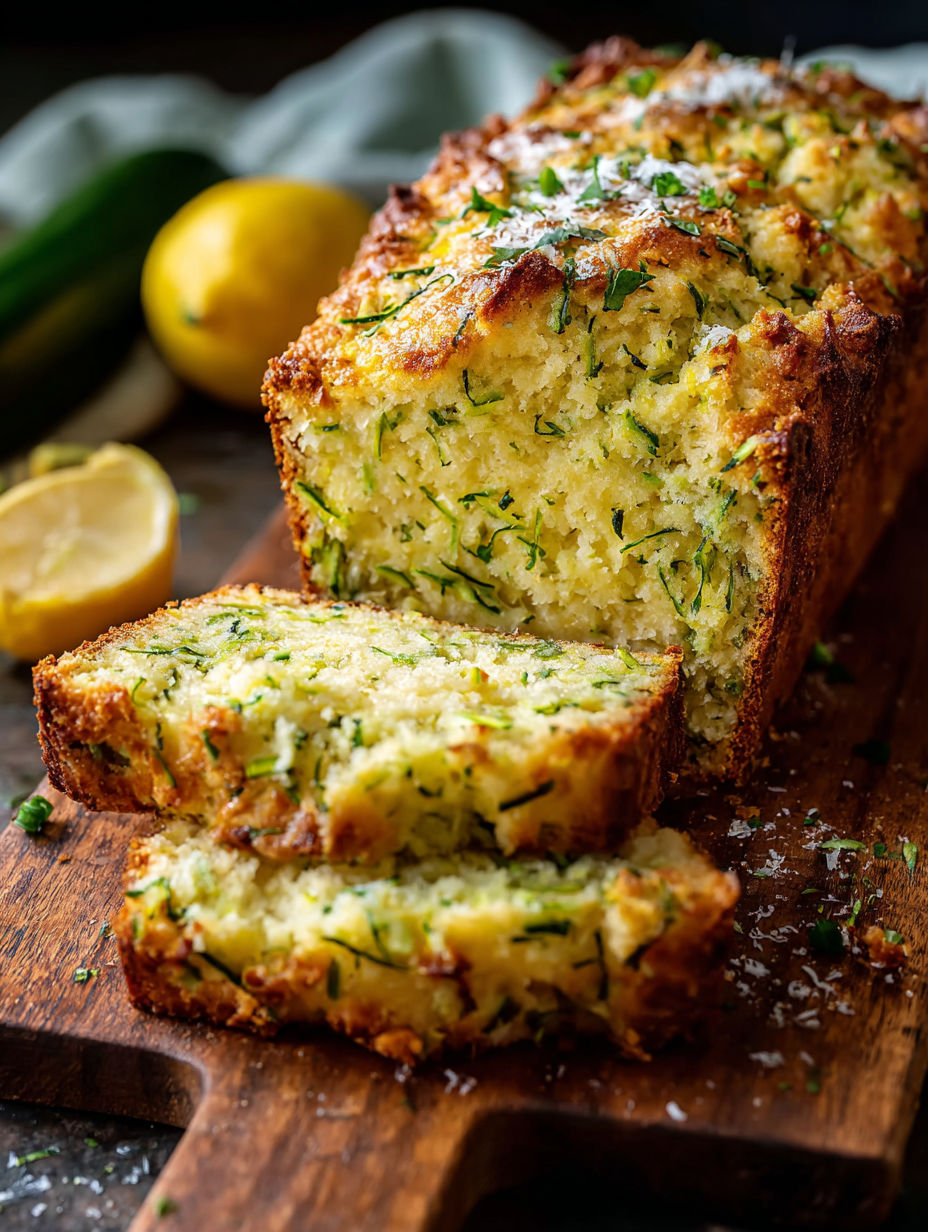 A slice of limoncello zucchini ricotta bread.