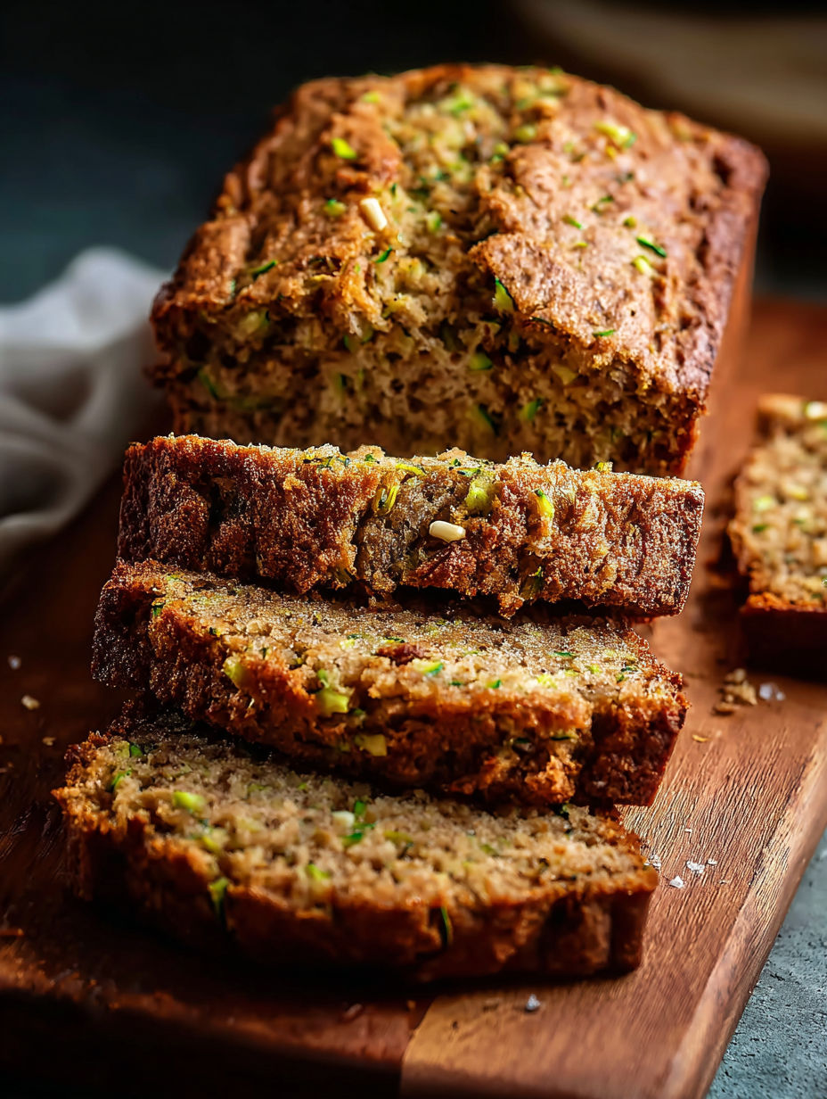 A soft zucchini loaf fresh from the oven.