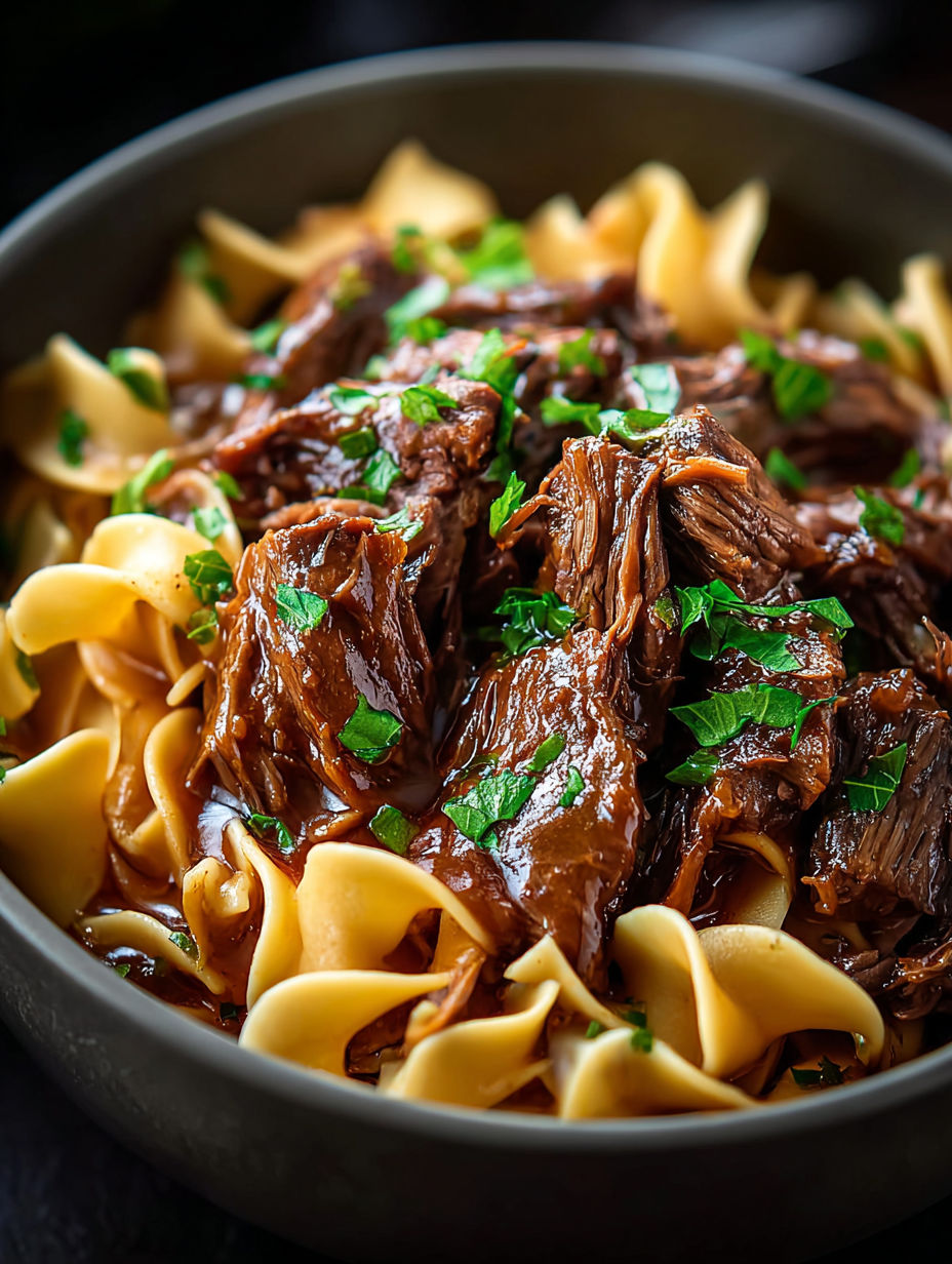 A bowl of beef and noodles.