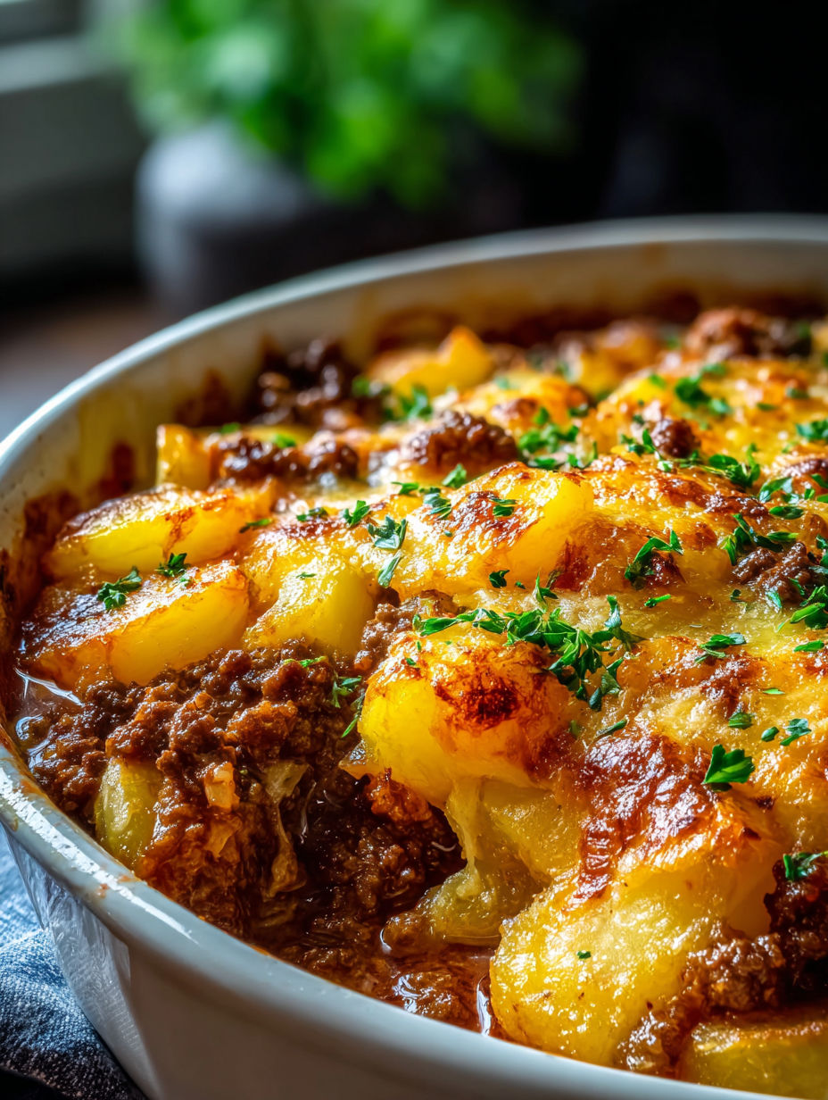 A cozy bake with ground beef and potatoes.