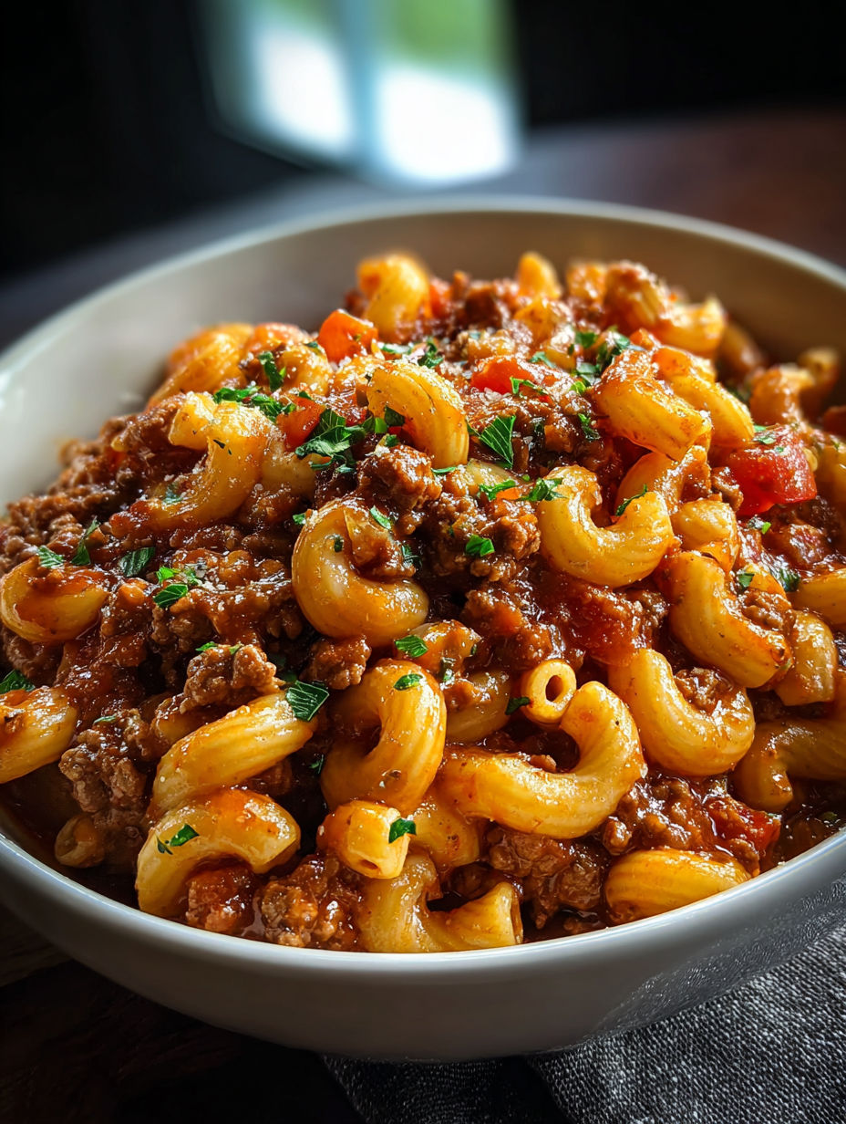 A bowl of beefaroni with tomatoes and cheese.