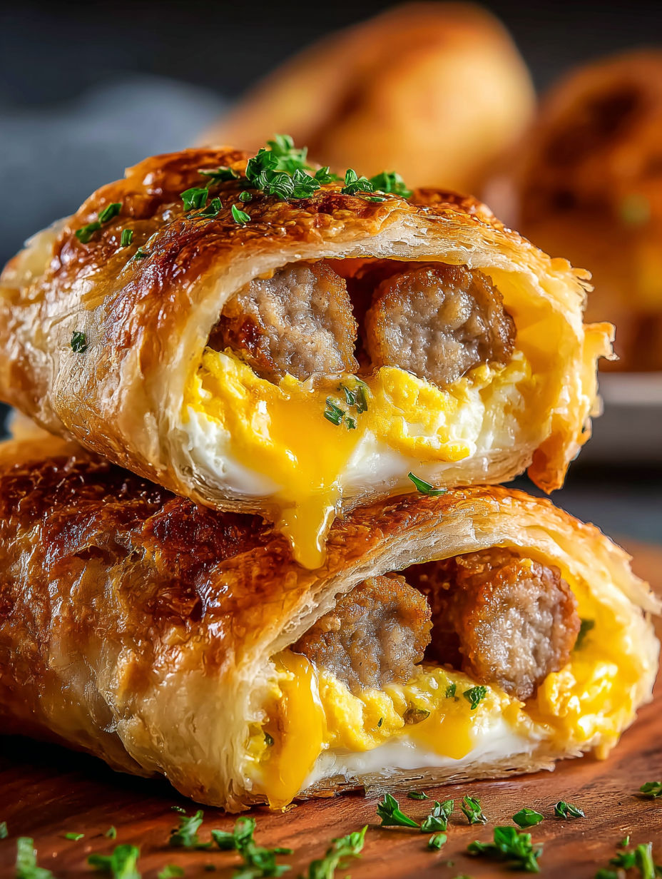 A breakfast wrap filled with sausage, egg, and cheese.