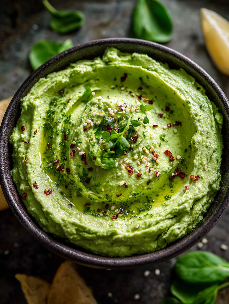 A bowl of creamy spinach avocado dip.