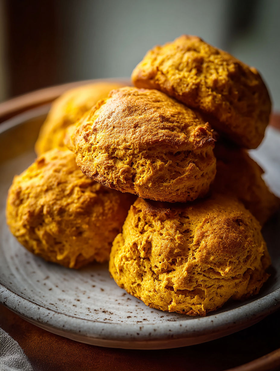 Stack of spiced pumpkin biscuits stacked tall