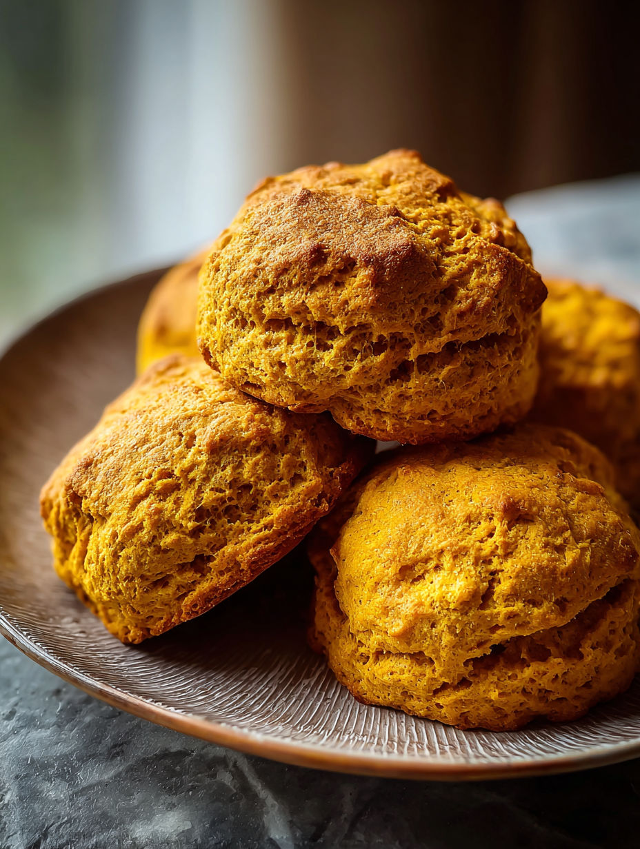 A plate piled with soft, spiced pumpkin biscuits
