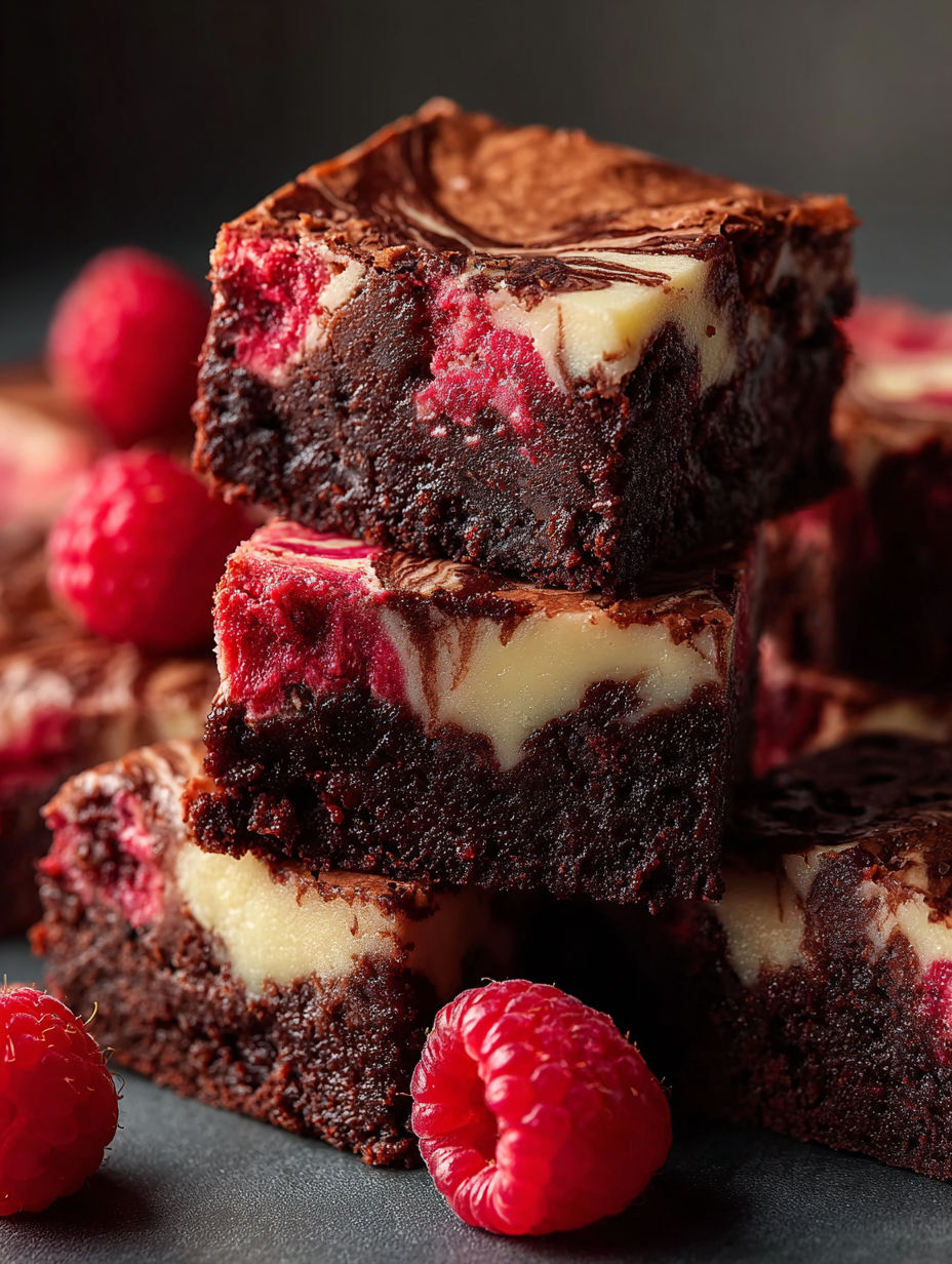 A close up of a chocolate dessert with raspberries on top.