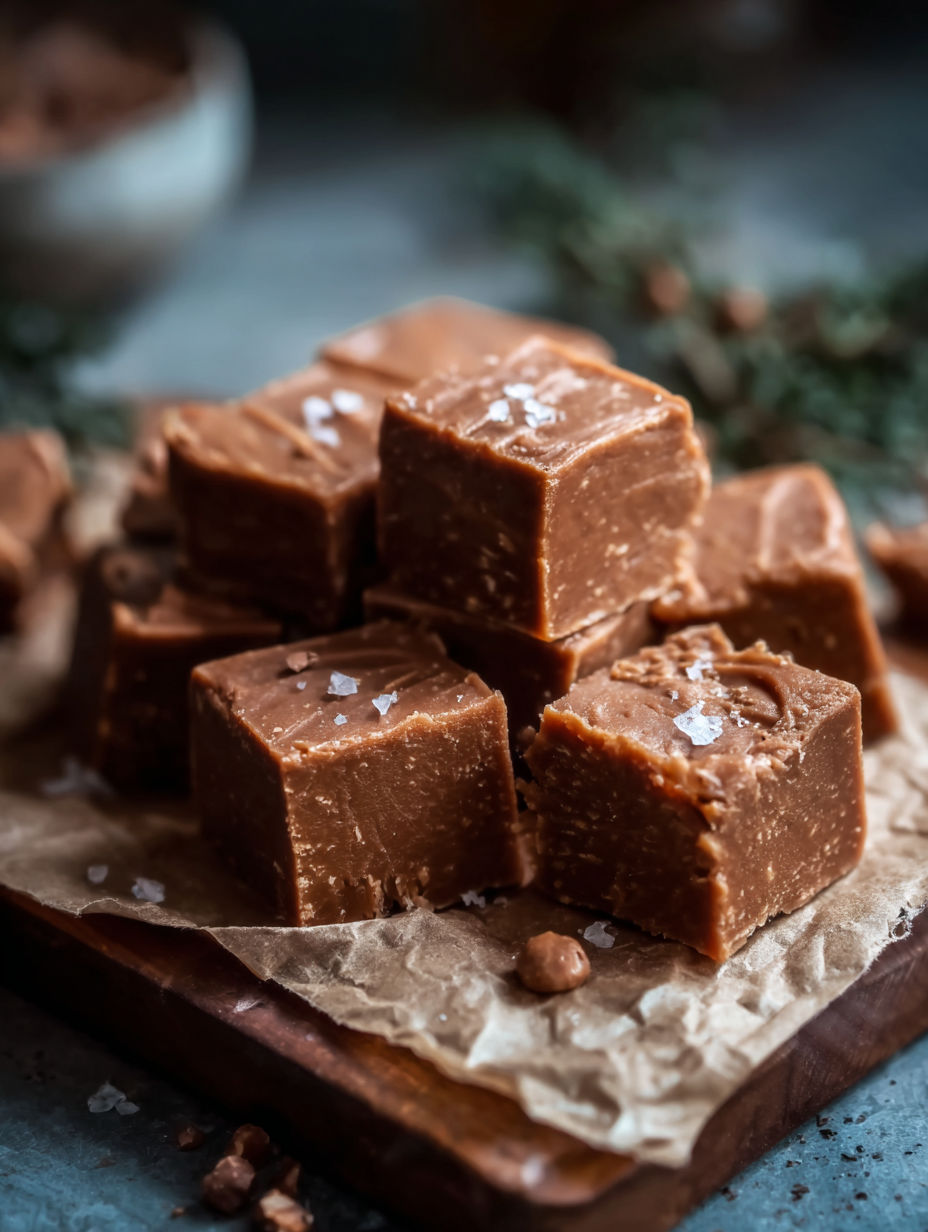 Stacked pieces of classic fudge.