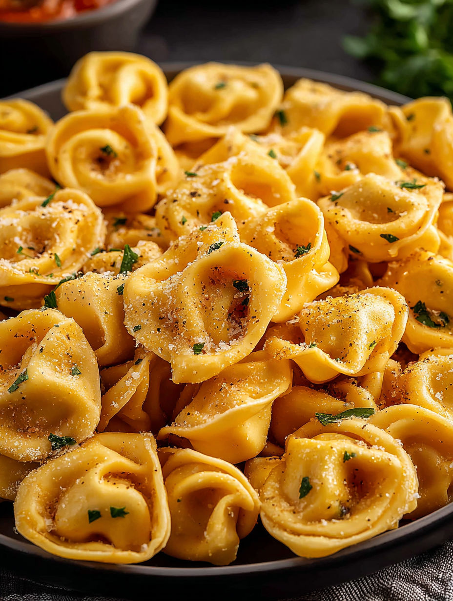 A bowl of cheese tortellini party snacks.