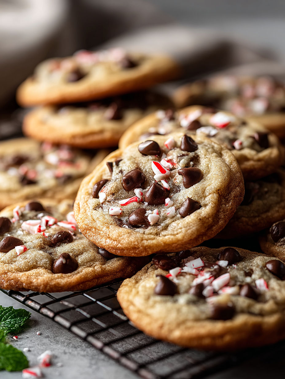 A tray of peppermint chocolate chip cookies.