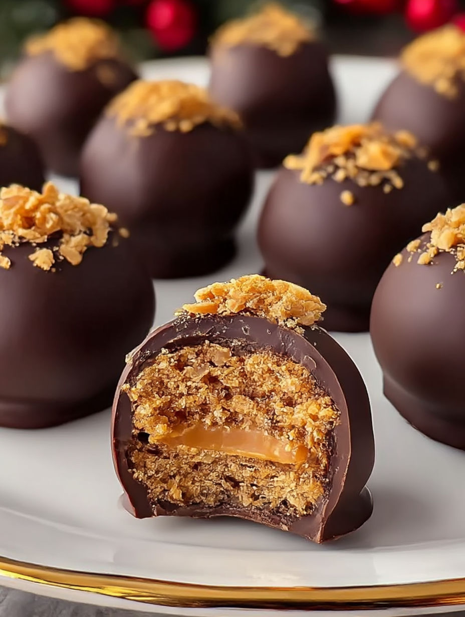 Close-up shot of a Butterfinger truffle.
