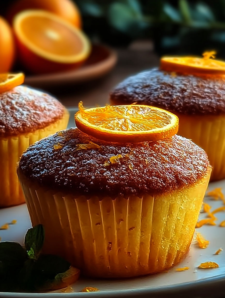 Orange Ginger Honey Cakes with orange slices on top.