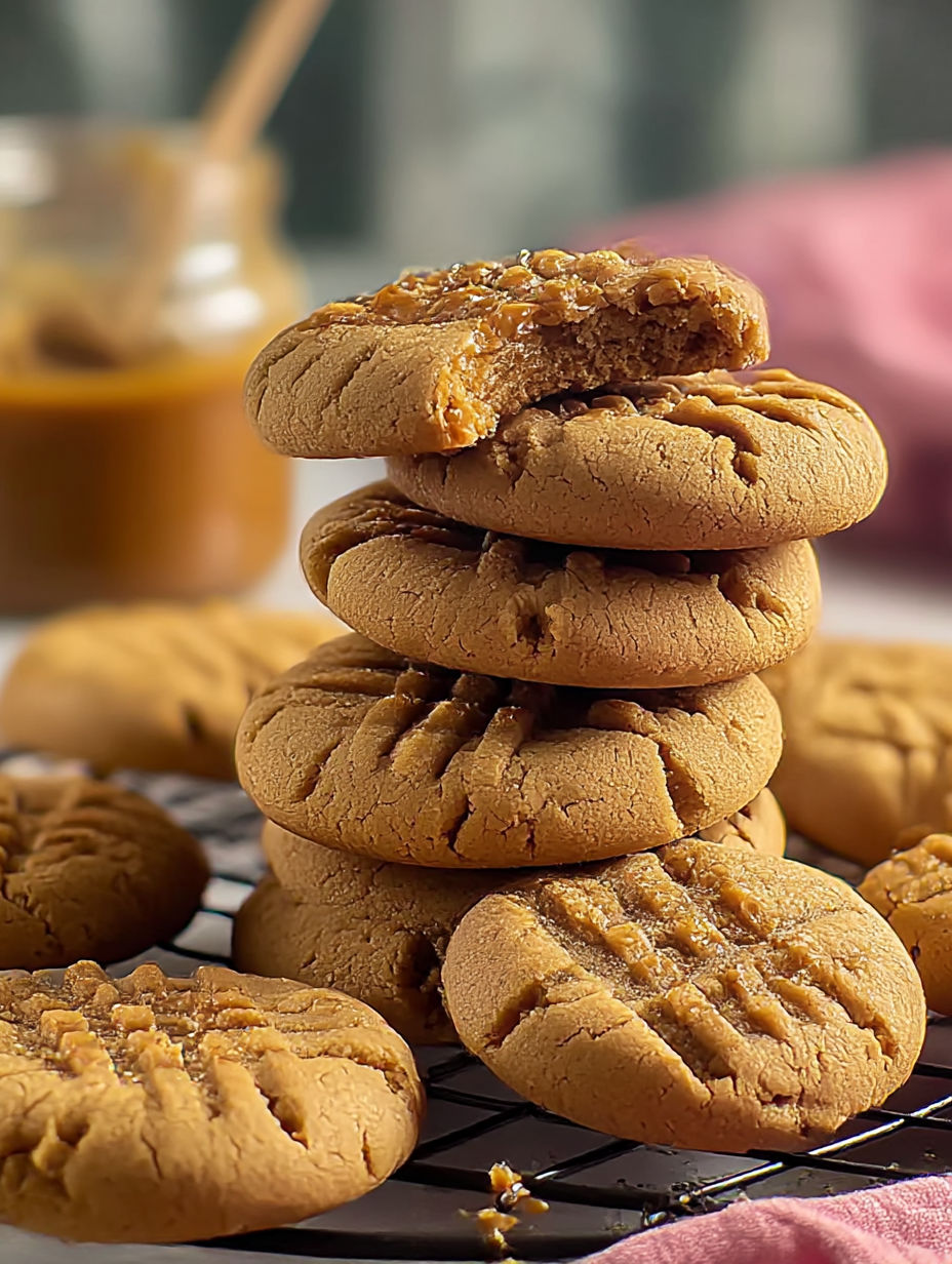 Stack of peanut butter cookies.