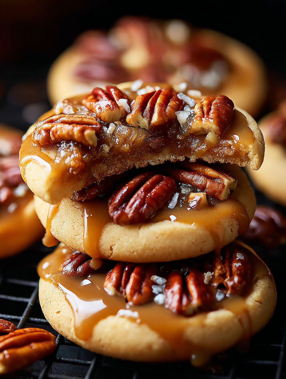 Stack of pecan pie cookies.