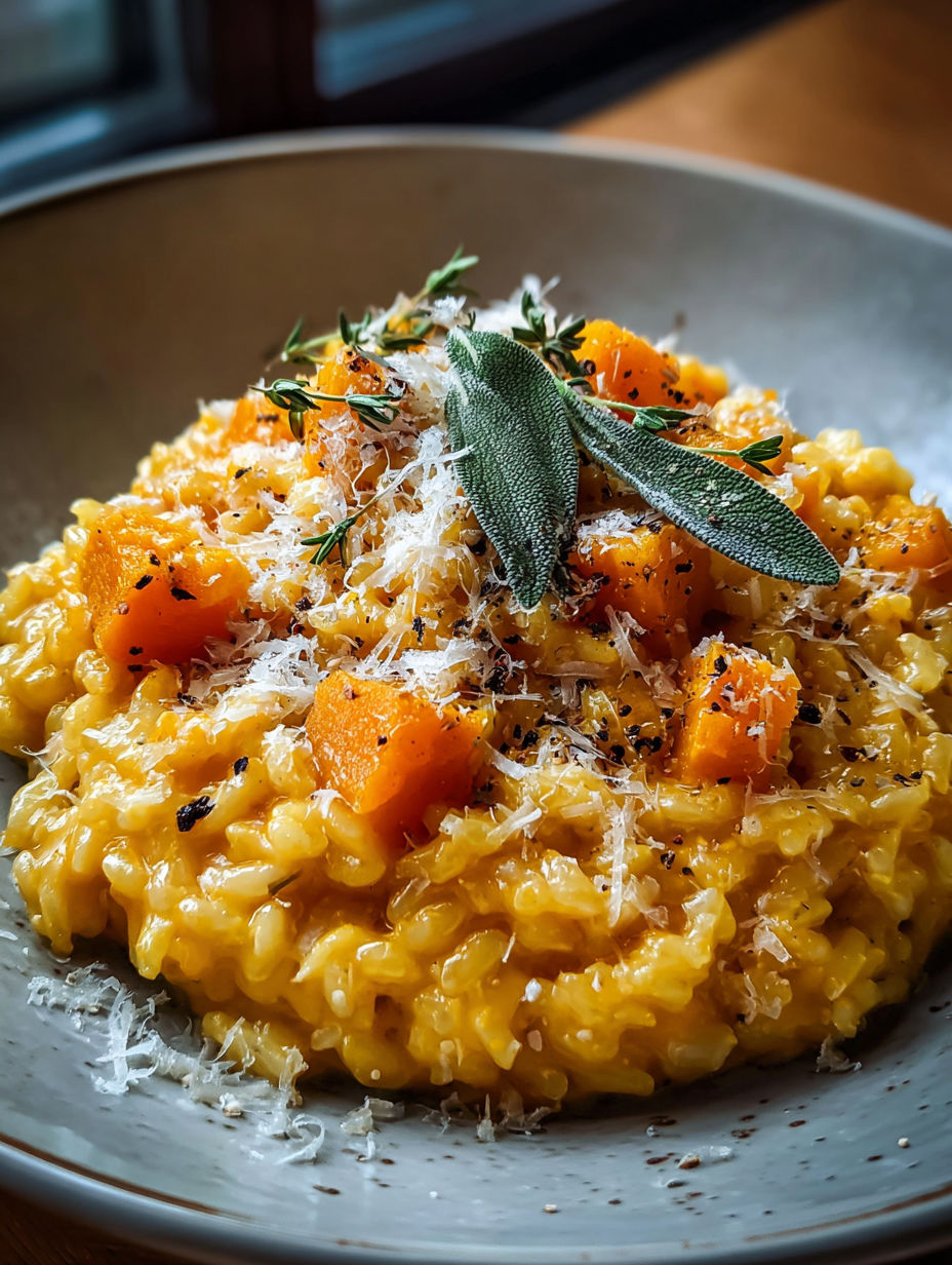 A creamy roasted butternut squash risotto.