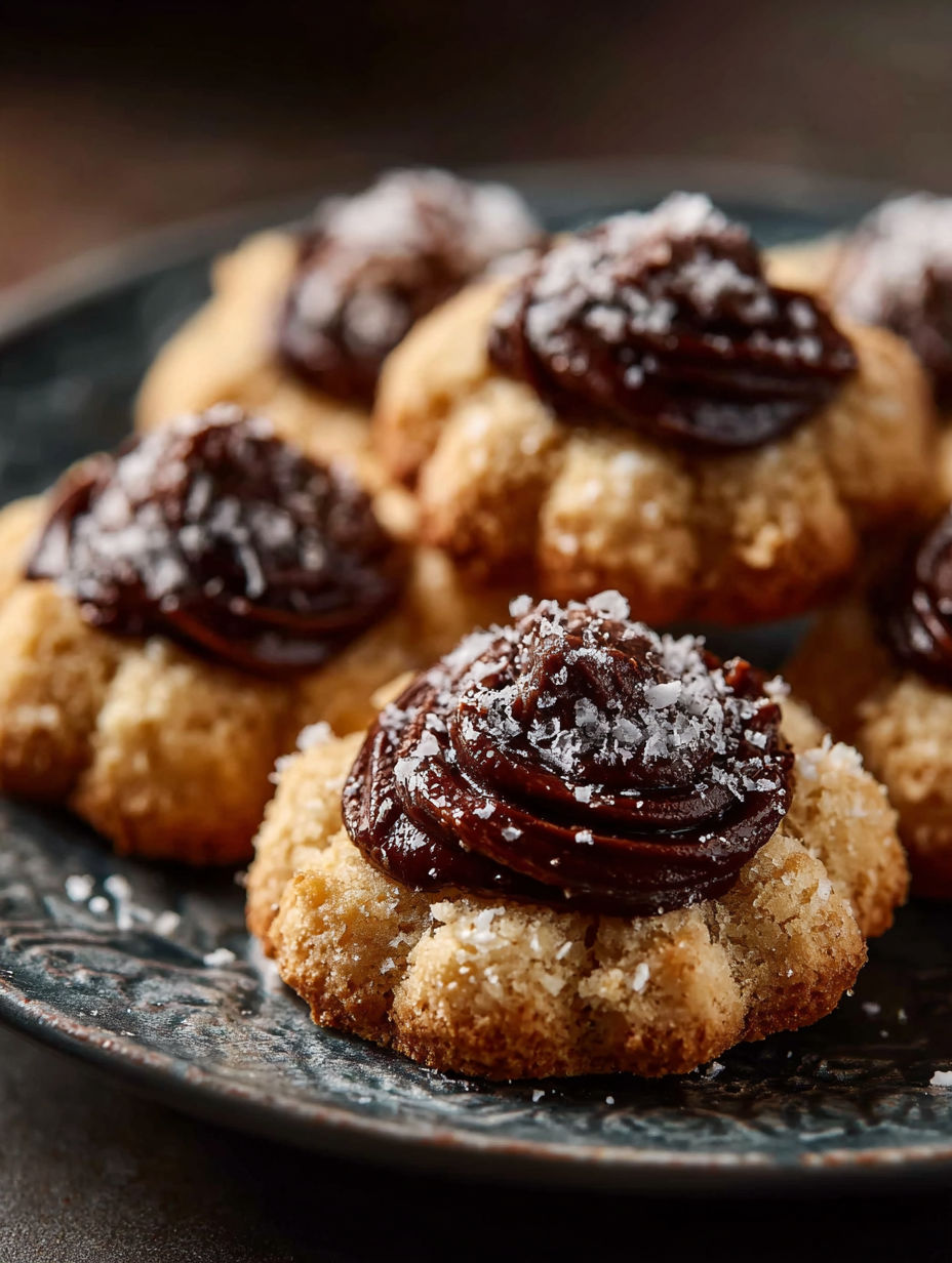 A plate of Buttery Italian Cannoli Thumbprint Cookies.