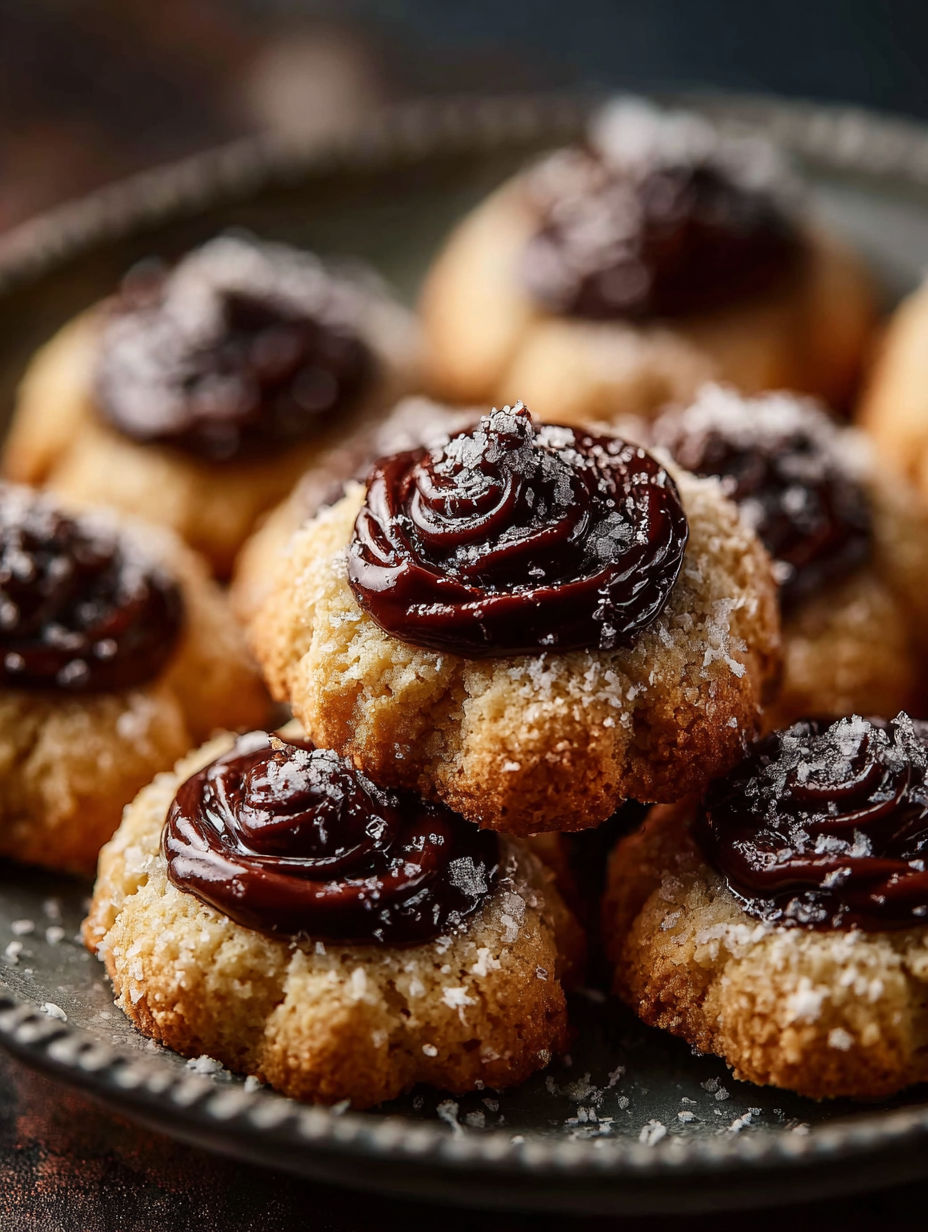 Chocolate drizzled cookies with a chocolate swirl.