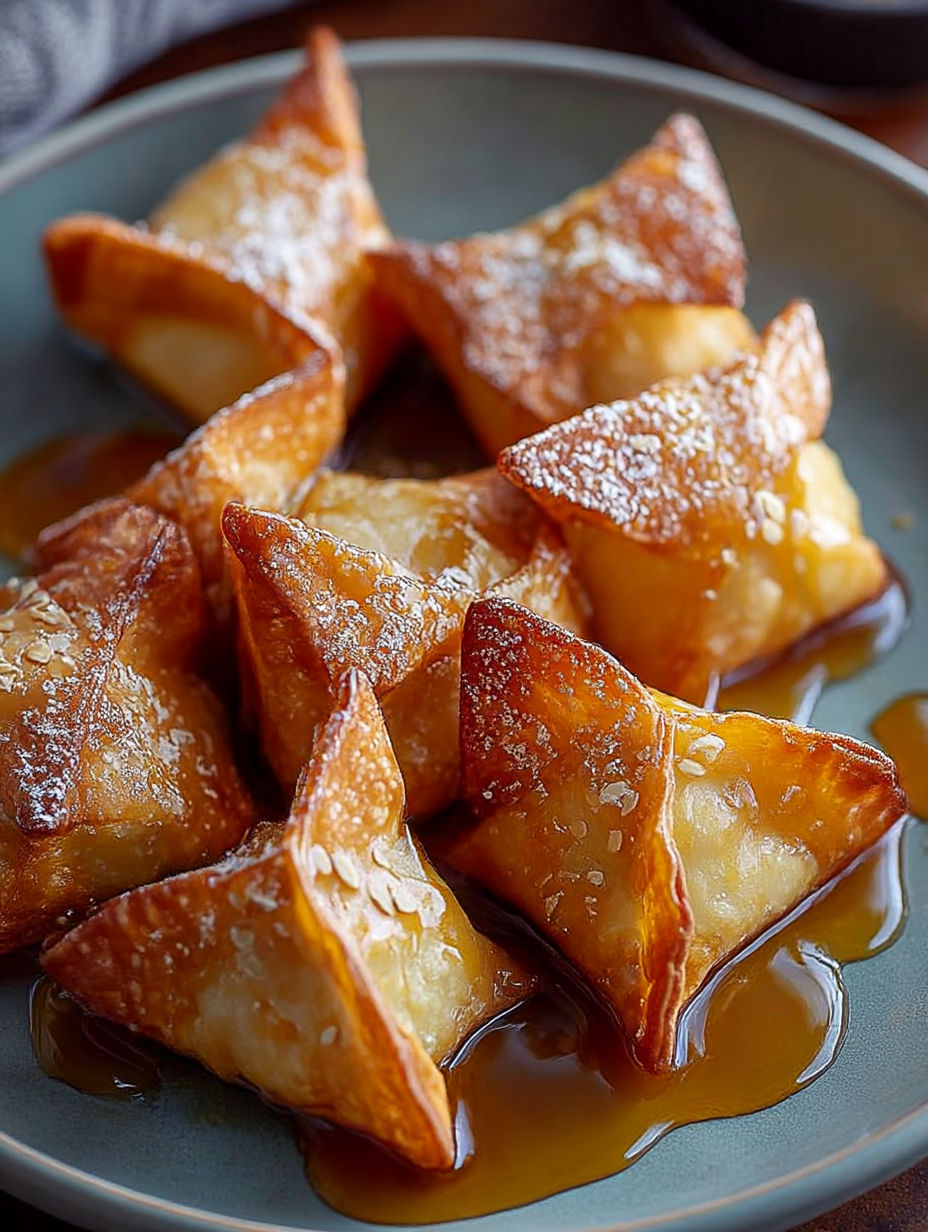 A plate of caramel apple wontons.