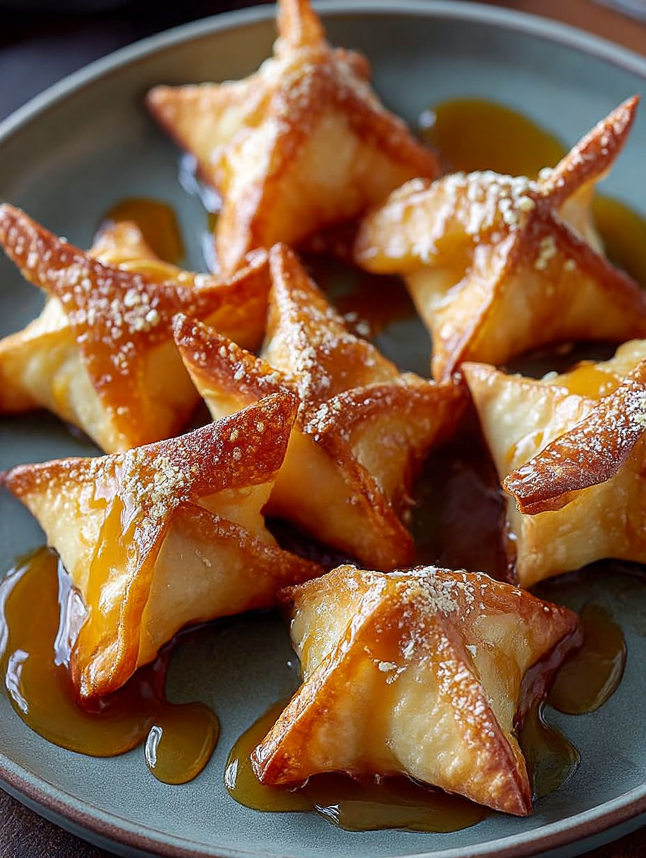 A plate of caramel apple wontons.