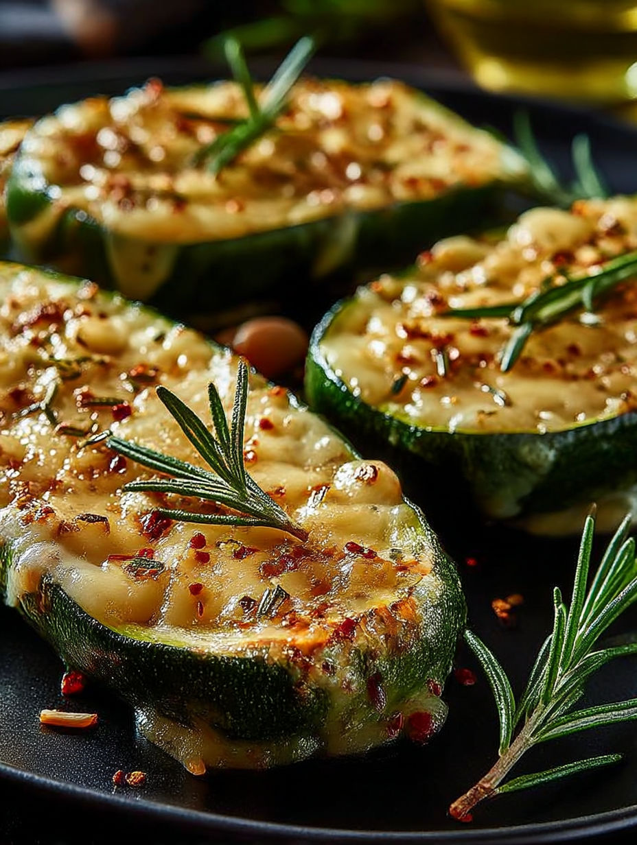 Sliced zucchini with cheese and garlic.