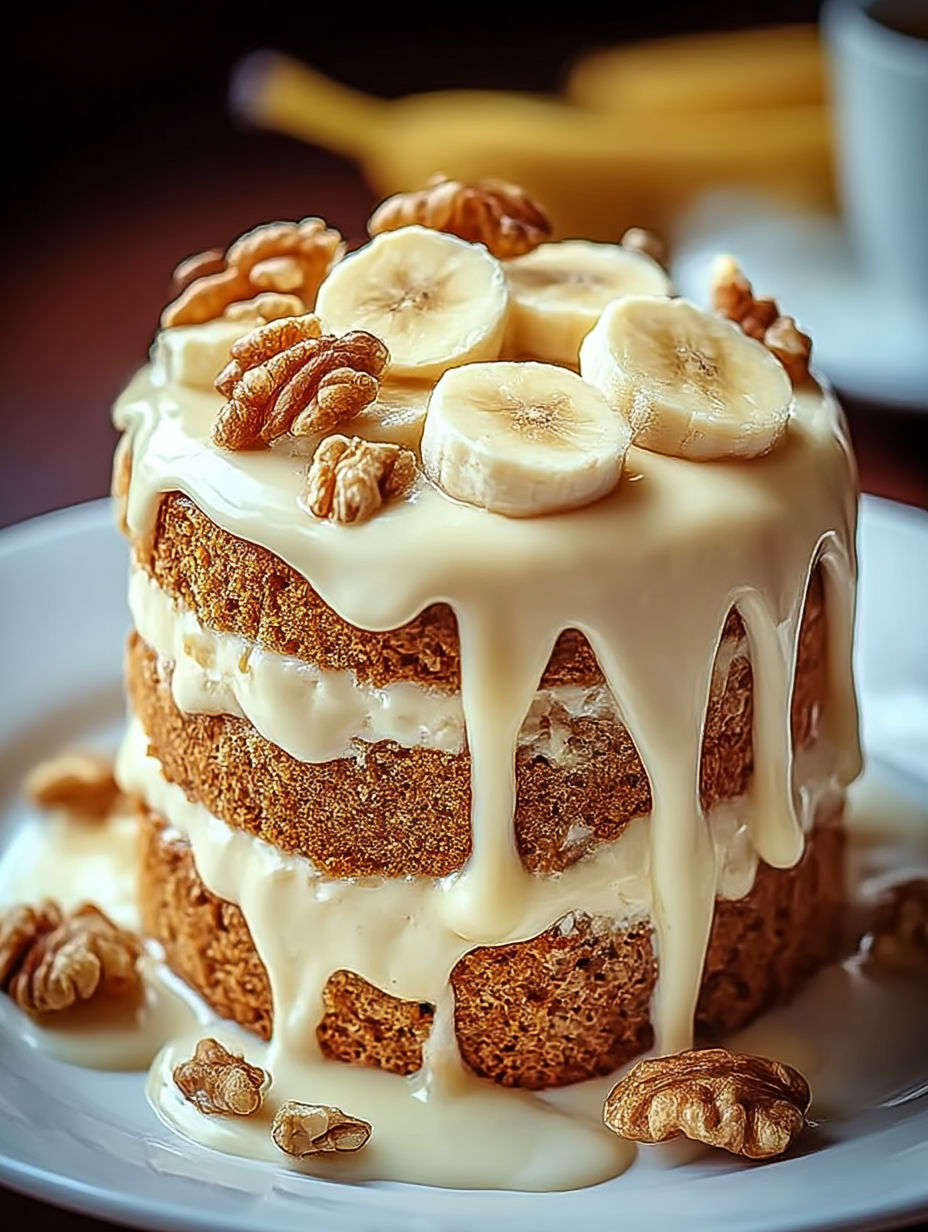 Slice of banana walnut cream cake.