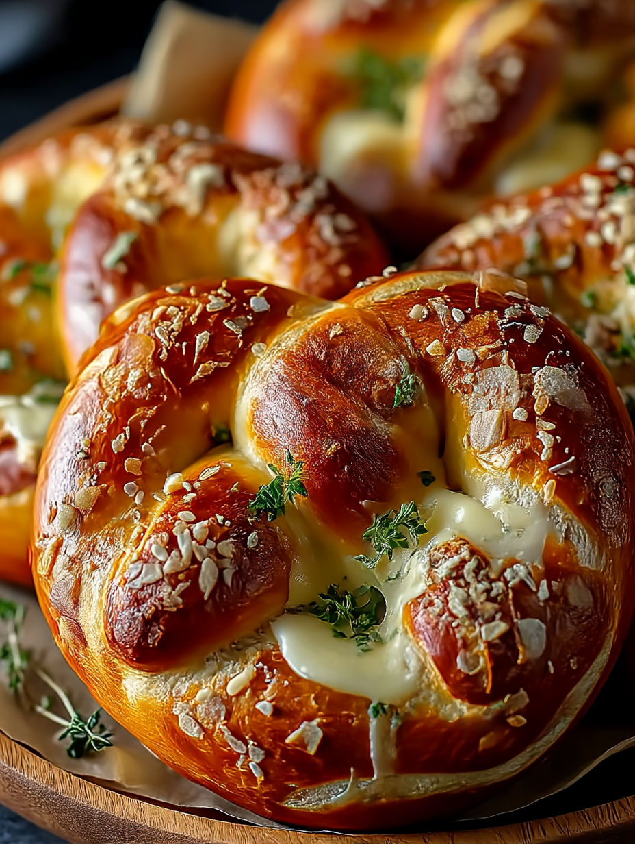 Mozzarella stuffed soft pretzels.