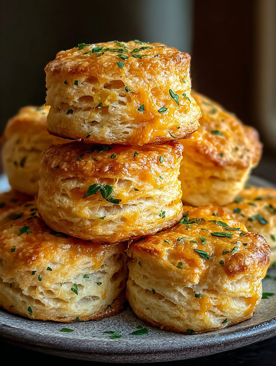 A stack of cheddar herb biscuits.