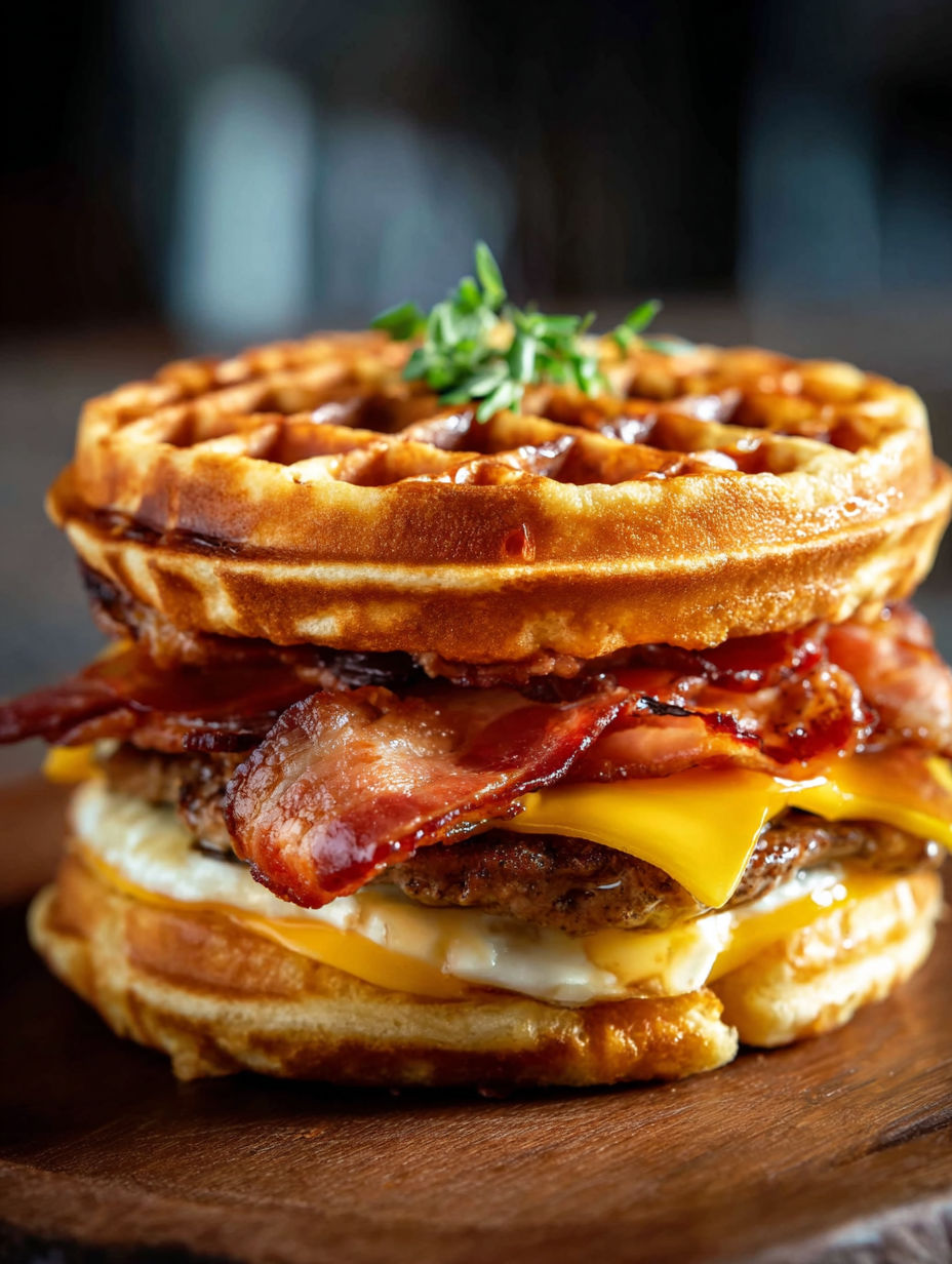Yummy maple turkey waffle burger.