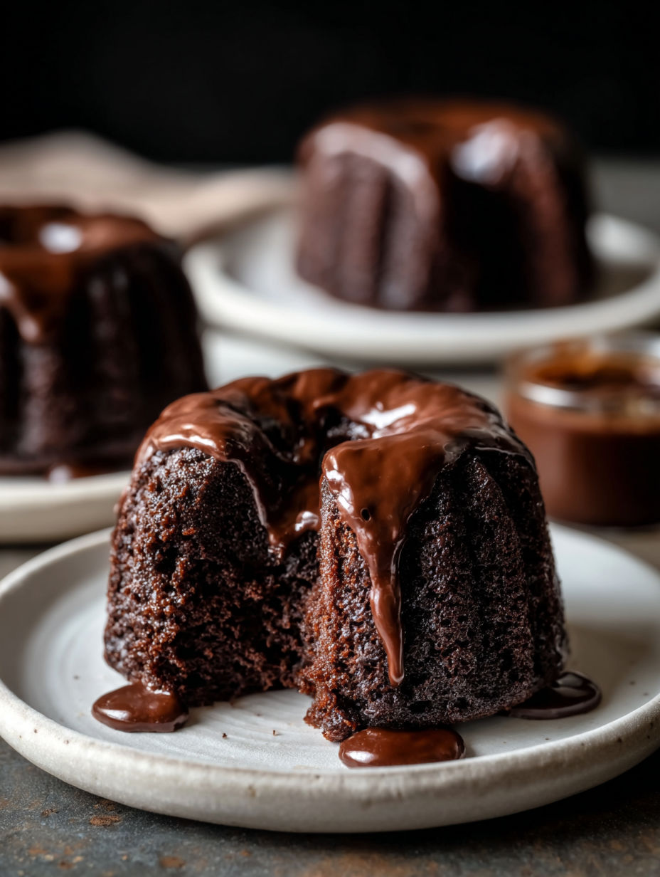 Chocolate cake drizzled with chocolate.