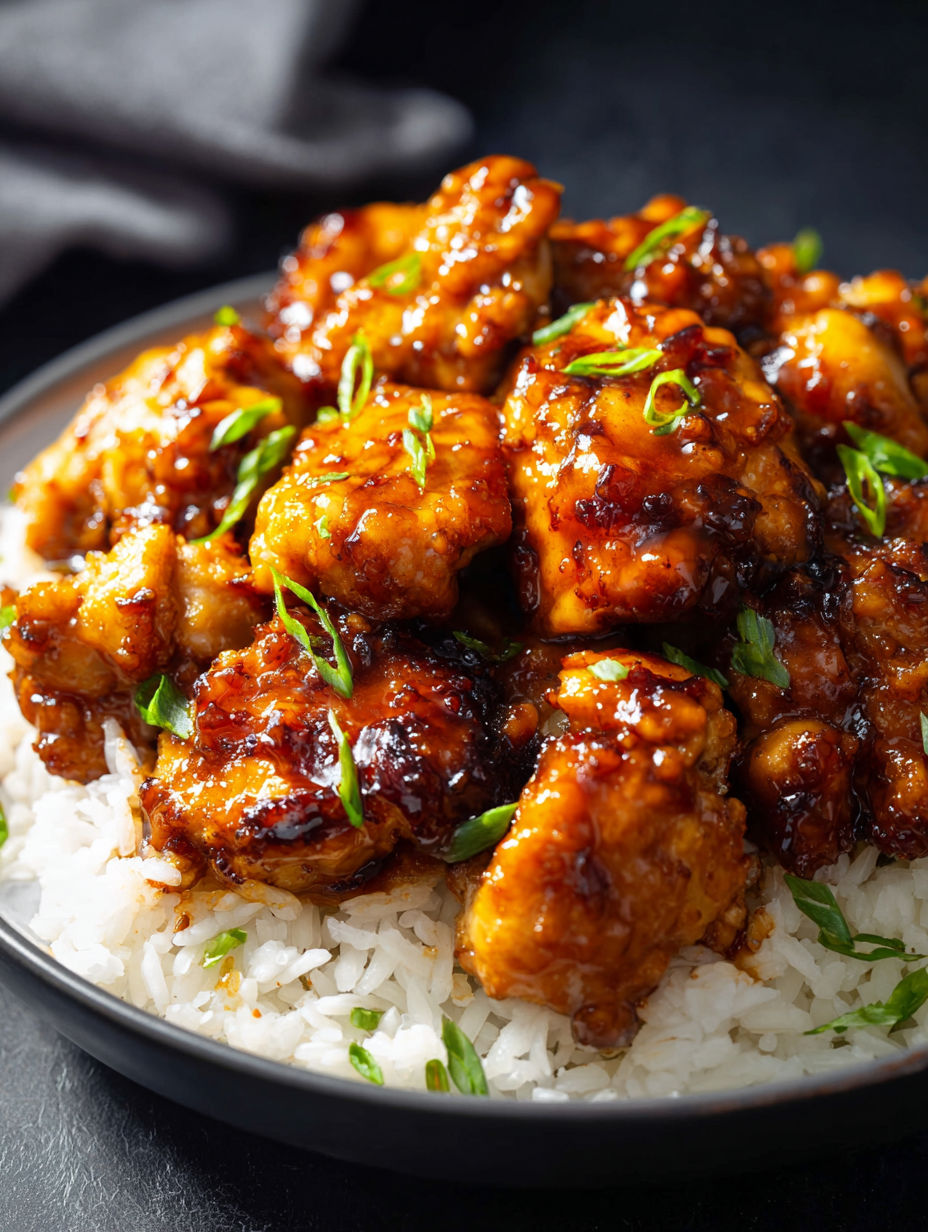 Plate showing chicken served with rice.