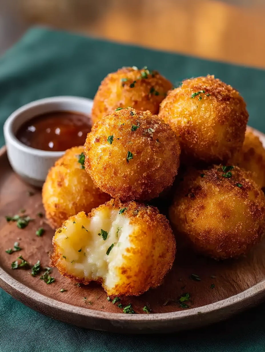 A plate of cheesy potato croquettes.