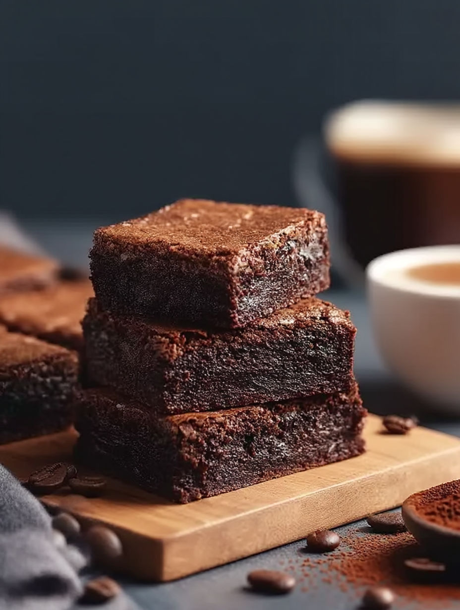 Stack of brownies on a table.