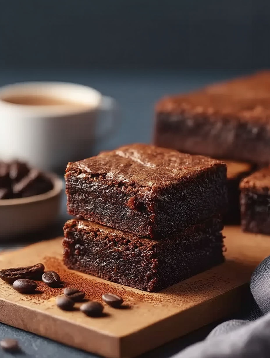 Brownies served with coffee.