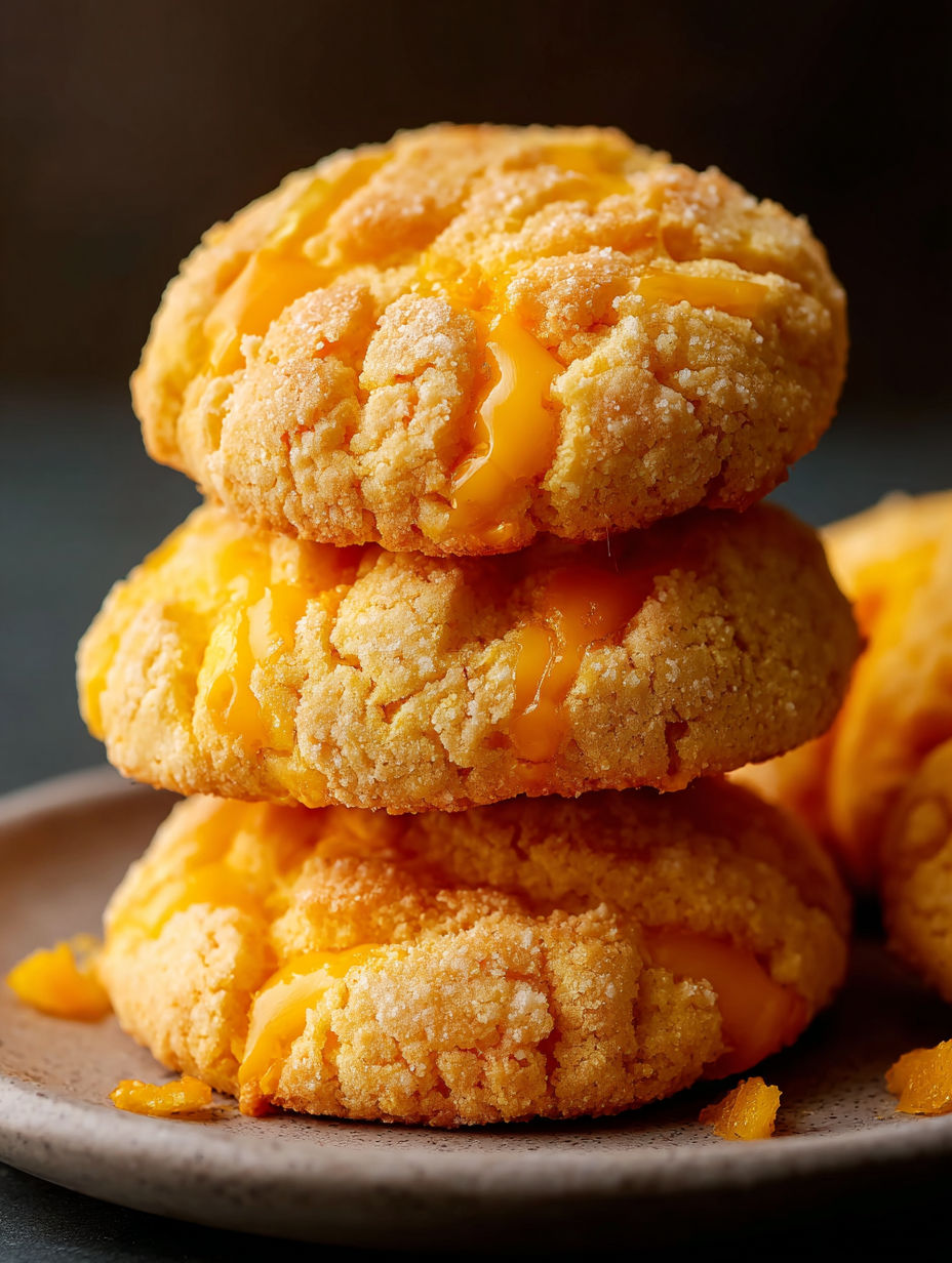 Three stacked mango cookies.