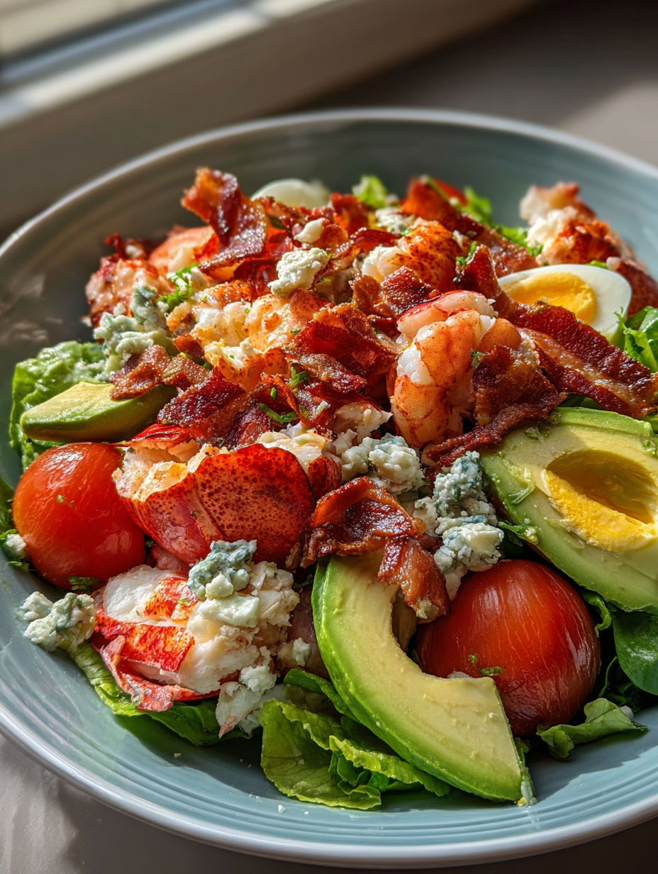 A bowl of lobster cobb salad.