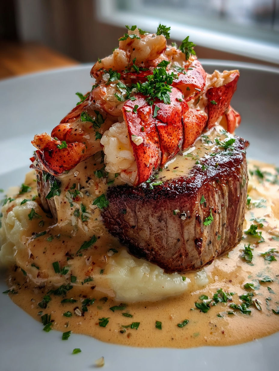 Dish featuring lobster with a creamy sauce.