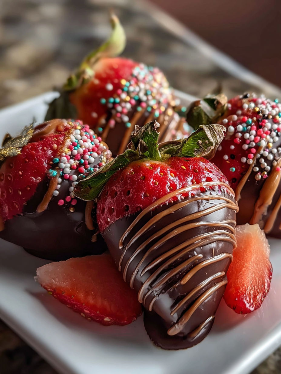 A plate of chocolate covered strawberries.