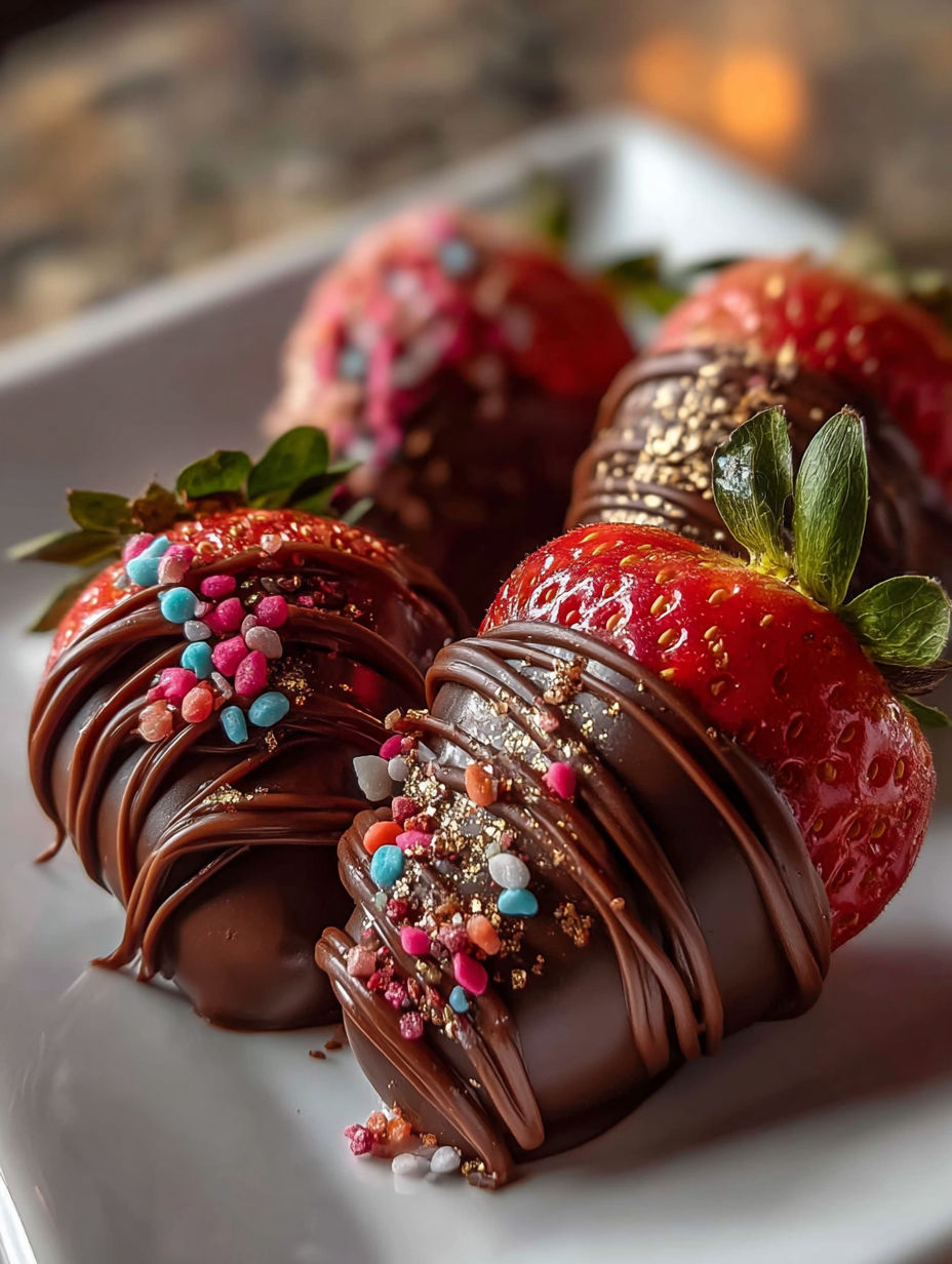 Chocolate covered strawberries with sprinkles.