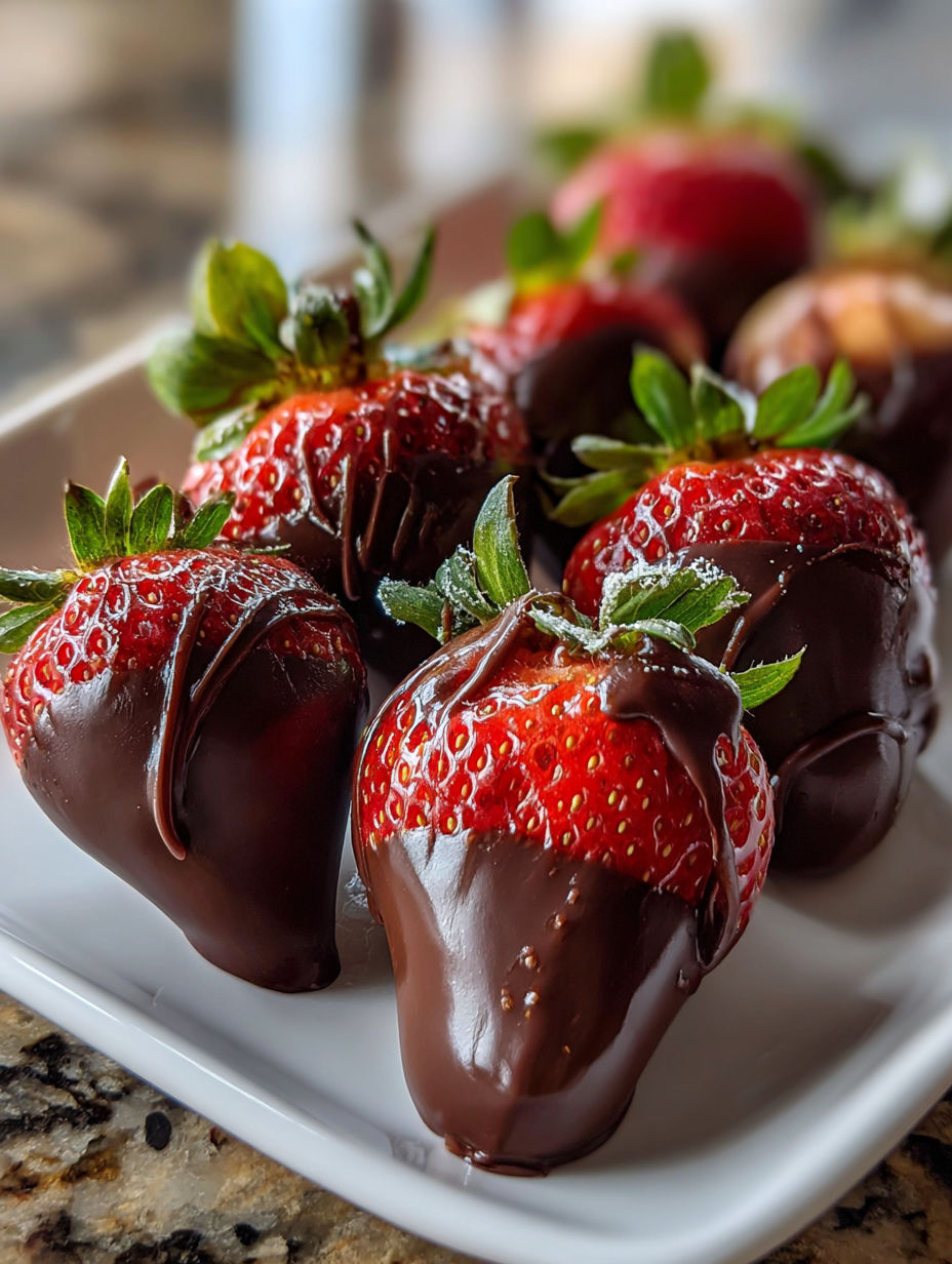 A plate of chocolate covered strawberries.