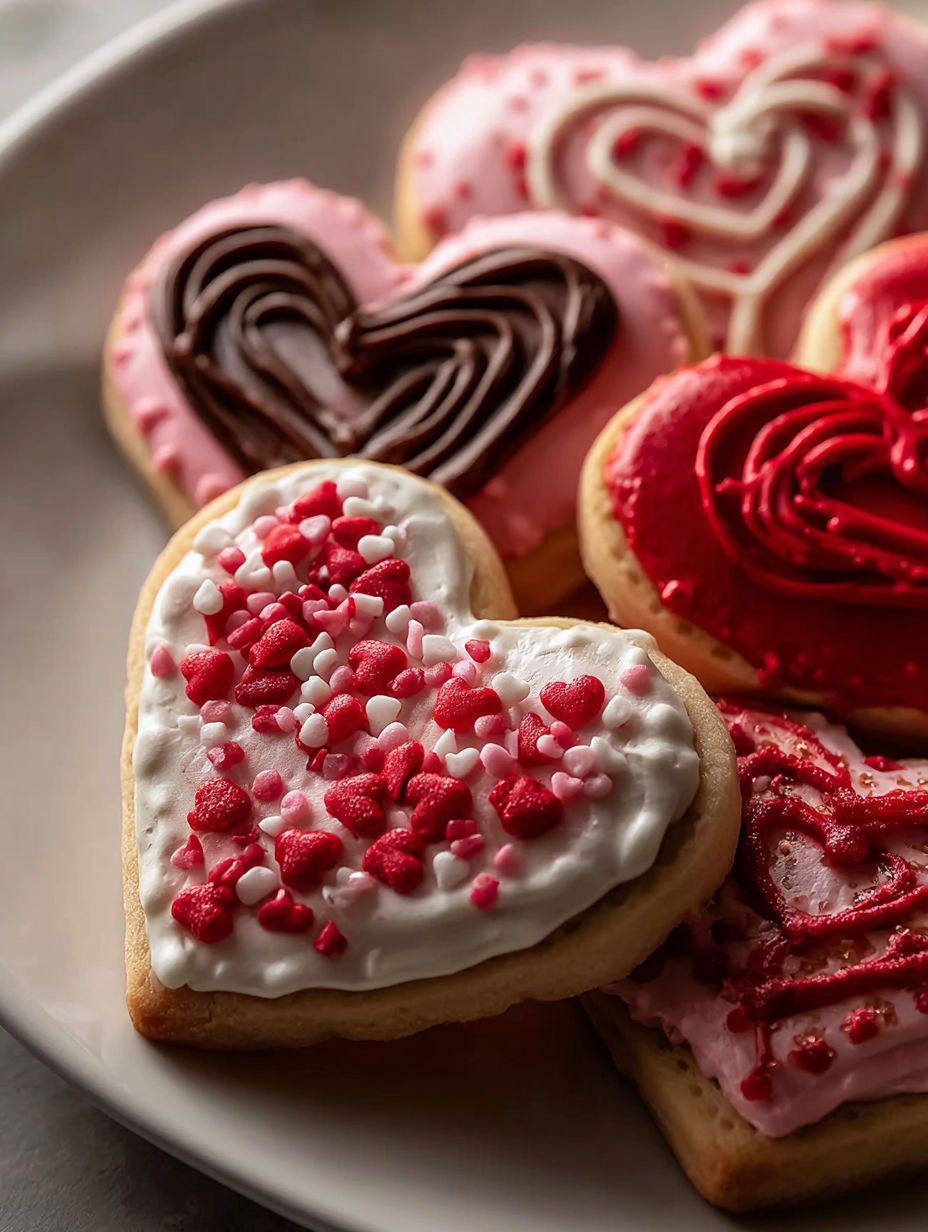 A plate of heart-shaped cookies.