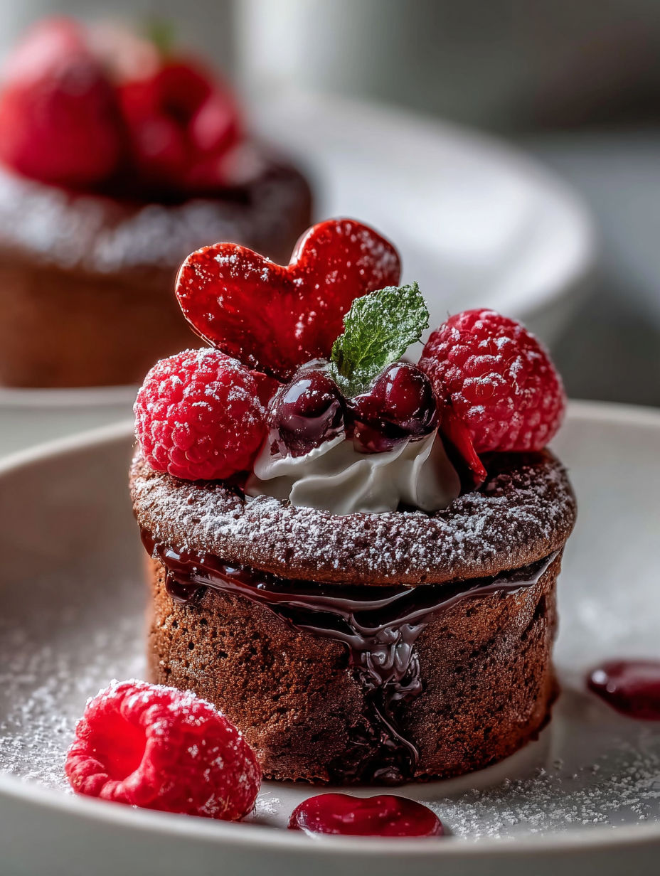 Chocolate dessert with raspberries ready to enjoy.