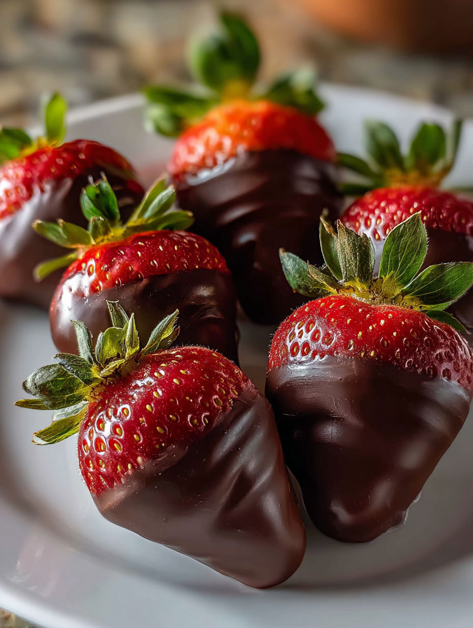 Plate of tasty chocolate coated strawberries