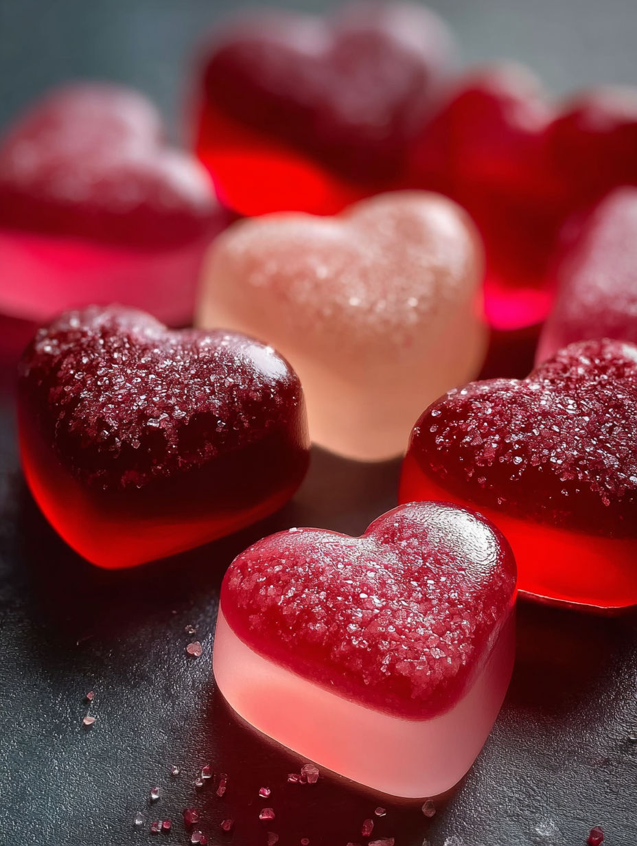 A close up of a red heart shaped gummy bear.