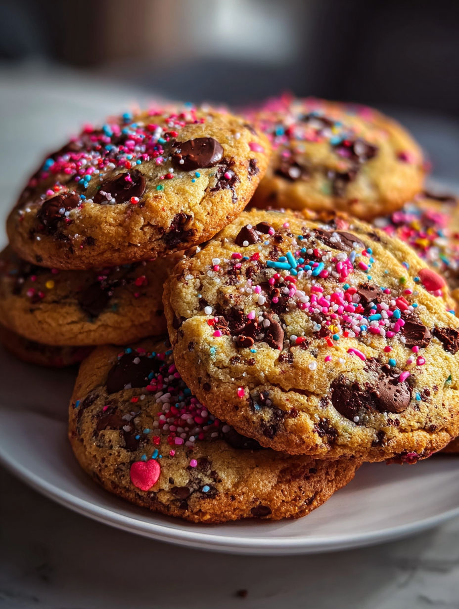 A plate of cookies with sprinkles on top.
