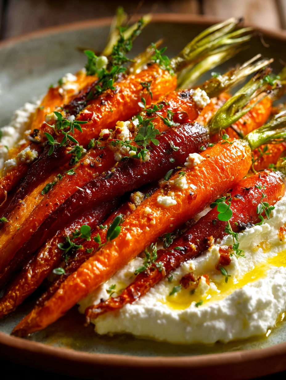 A tasty plate of carrots with whipped cheese.